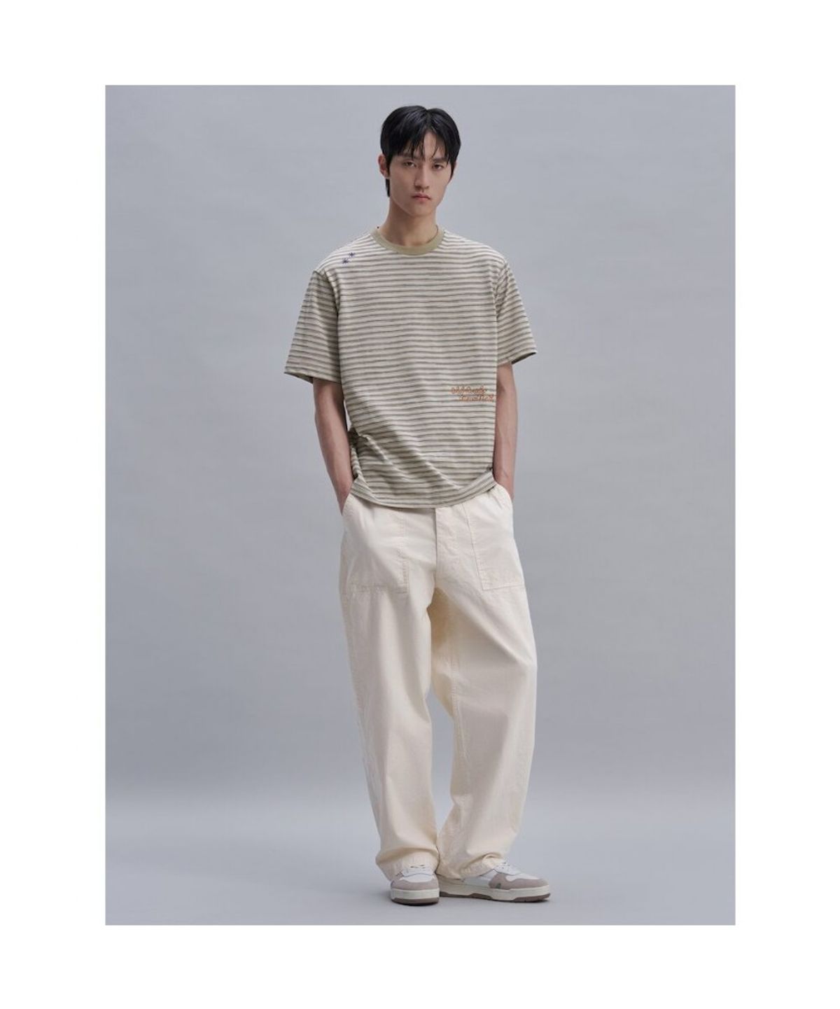 시프트지(SHIFT.G) Lettering Point Stripe TShirt  Khaki