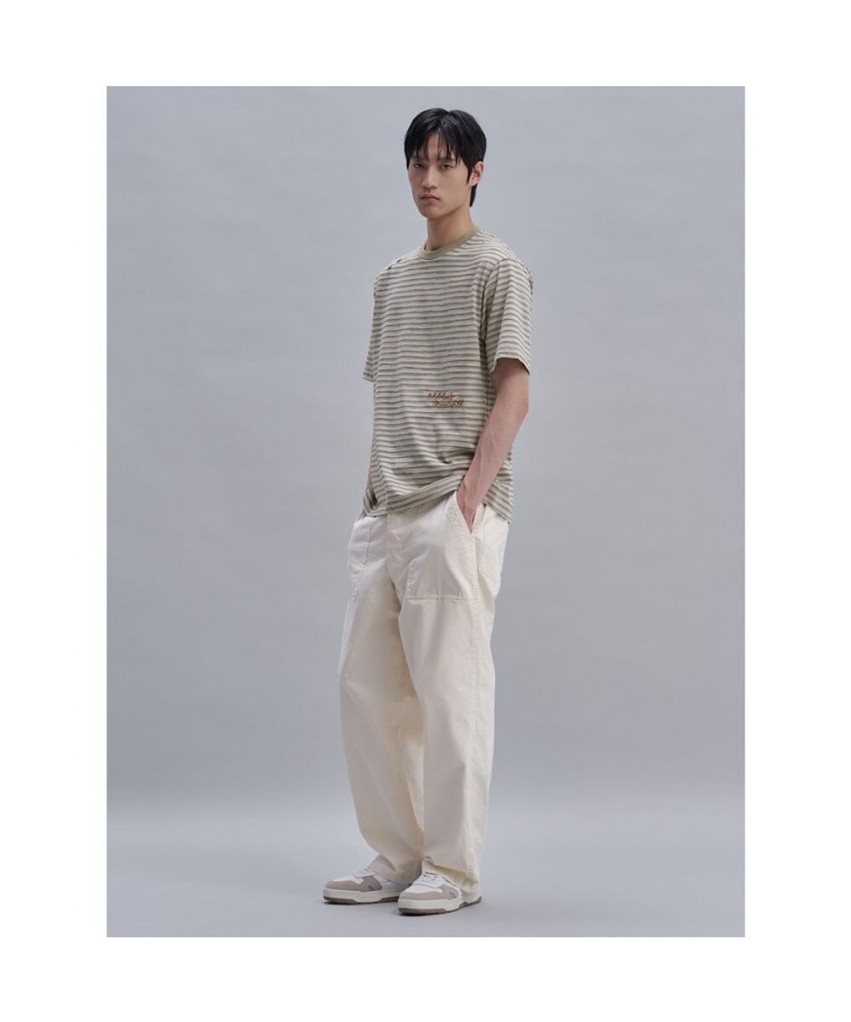 시프트지(SHIFT.G) Lettering Point Stripe TShirt  Khaki