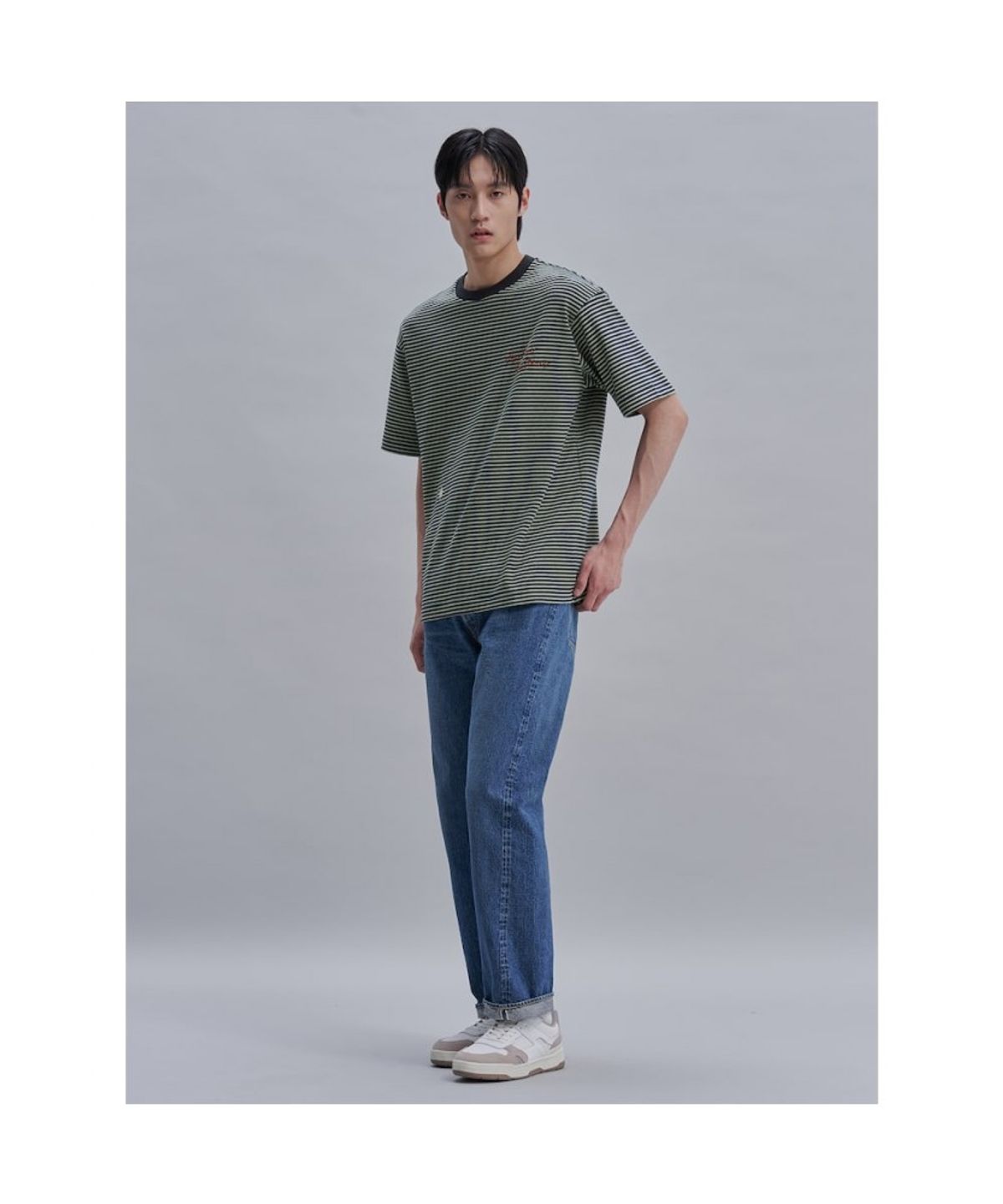 시프트지(SHIFT.G) Lettering Point Stripe TShirt  Navy
