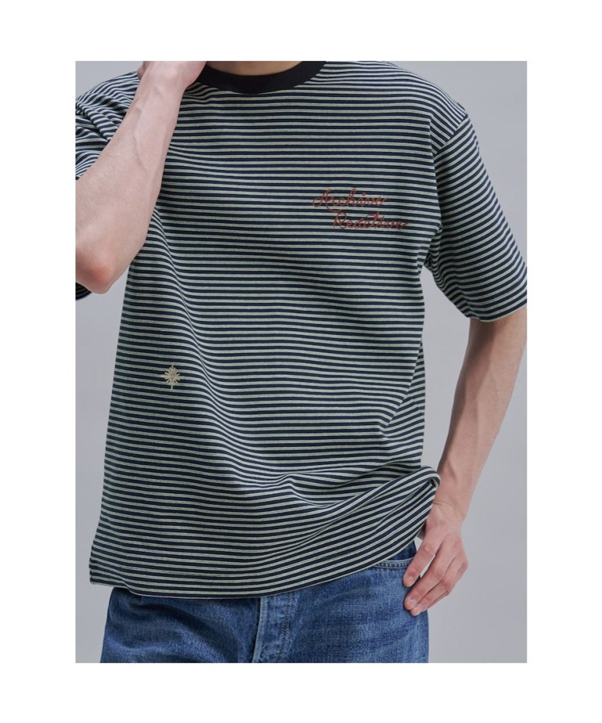 시프트지(SHIFT.G) Lettering Point Stripe TShirt  Navy