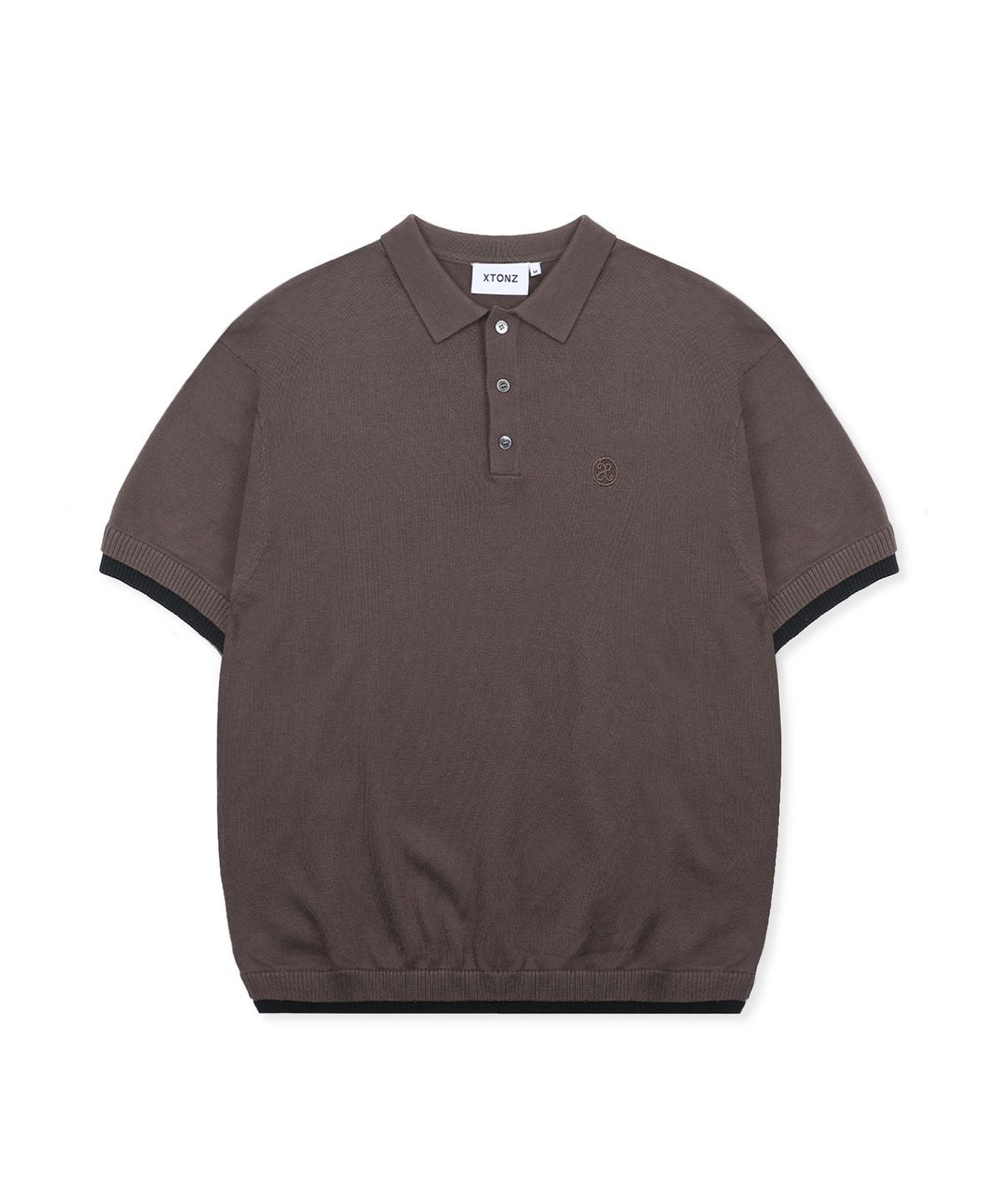 엑스톤즈(XTONZ) XTK181 컬러링 레이어드 카라 니트 (BROWN)