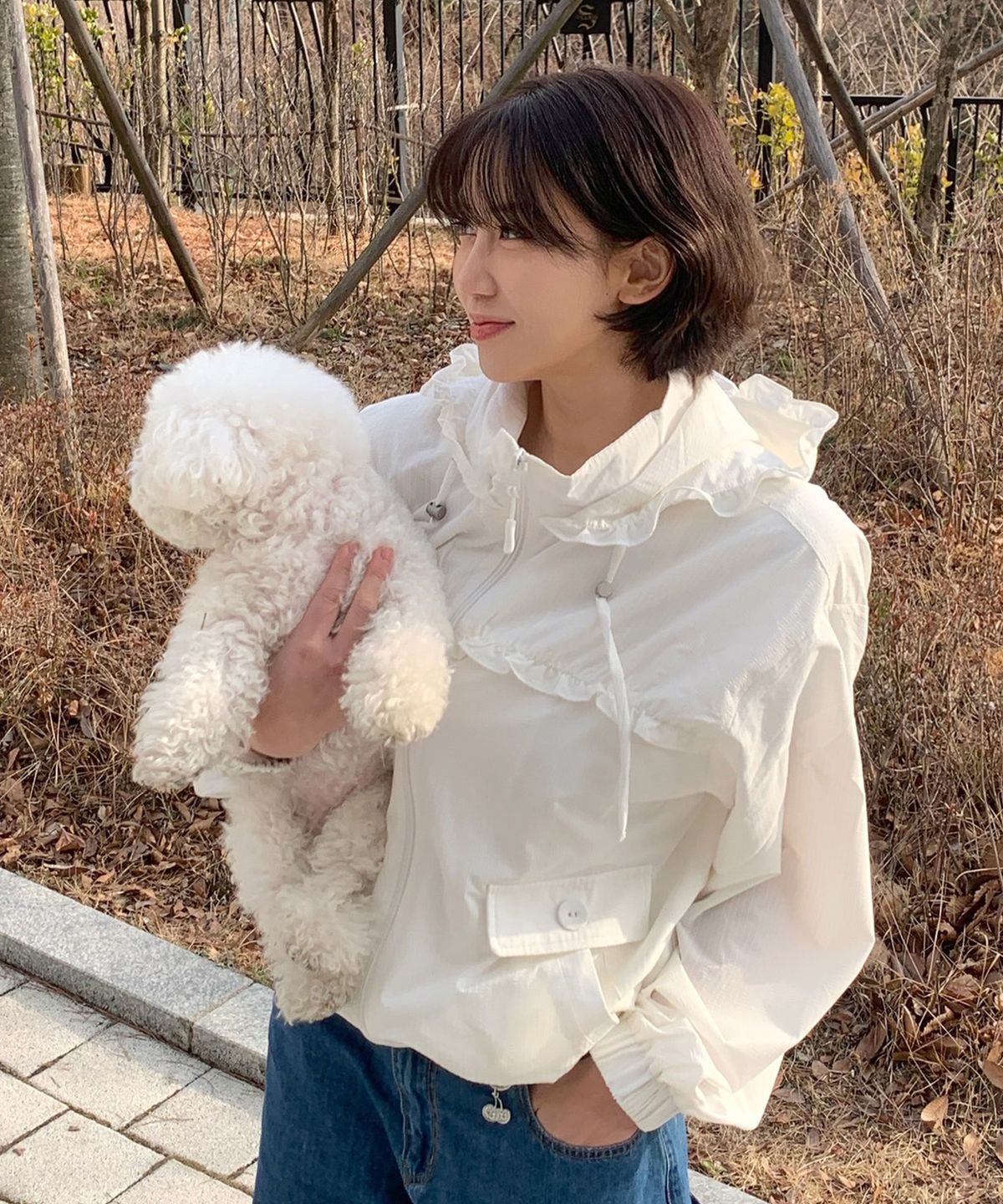 마스마룰즈 어패럴(MASMARULEZ APPAREL) Check Frill Windbreaker Jacket_White