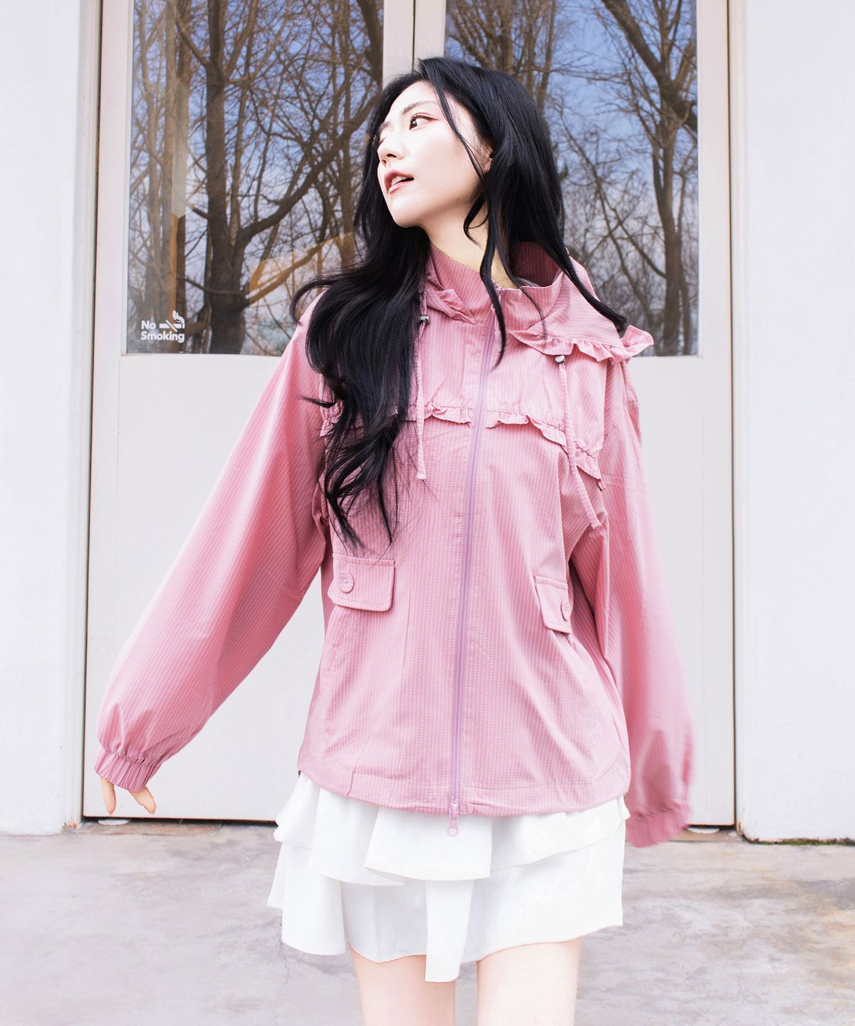 마스마룰즈 어패럴(MASMARULEZ APPAREL) Check Frill Windbreaker Jacket_Pink