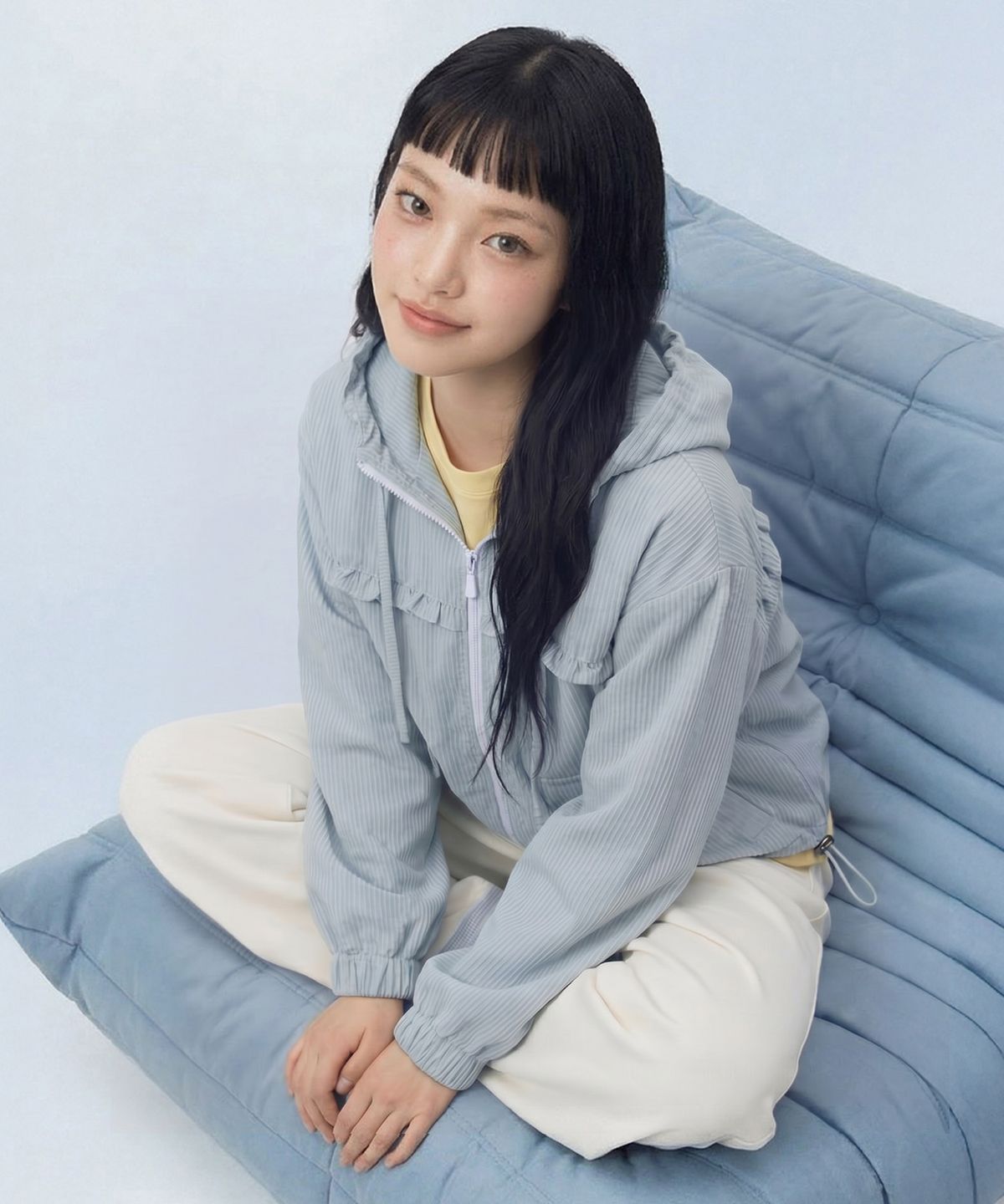 마스마룰즈 어패럴(MASMARULEZ APPAREL) Check Frill Windbreaker Jacket_Sky Blue