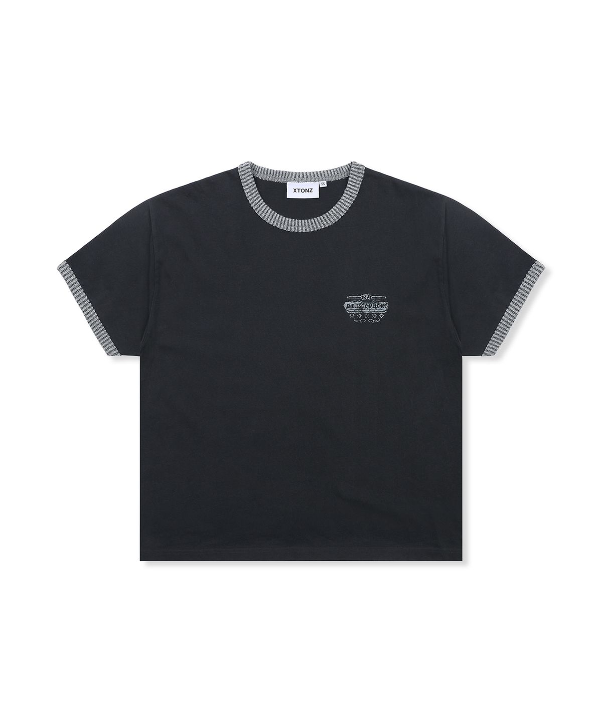 엑스톤즈(XTONZ) XTT156 투톤 리브드 크롭 링거 티셔츠 (BLACK)