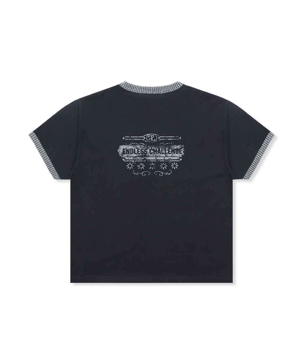 엑스톤즈(XTONZ) XTT156 투톤 리브드 크롭 링거 티셔츠 (BLACK)