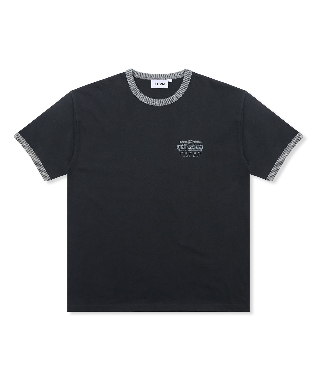 엑스톤즈(XTONZ) XTT156 투톤 리브드 크롭 링거 티셔츠 (BLACK)