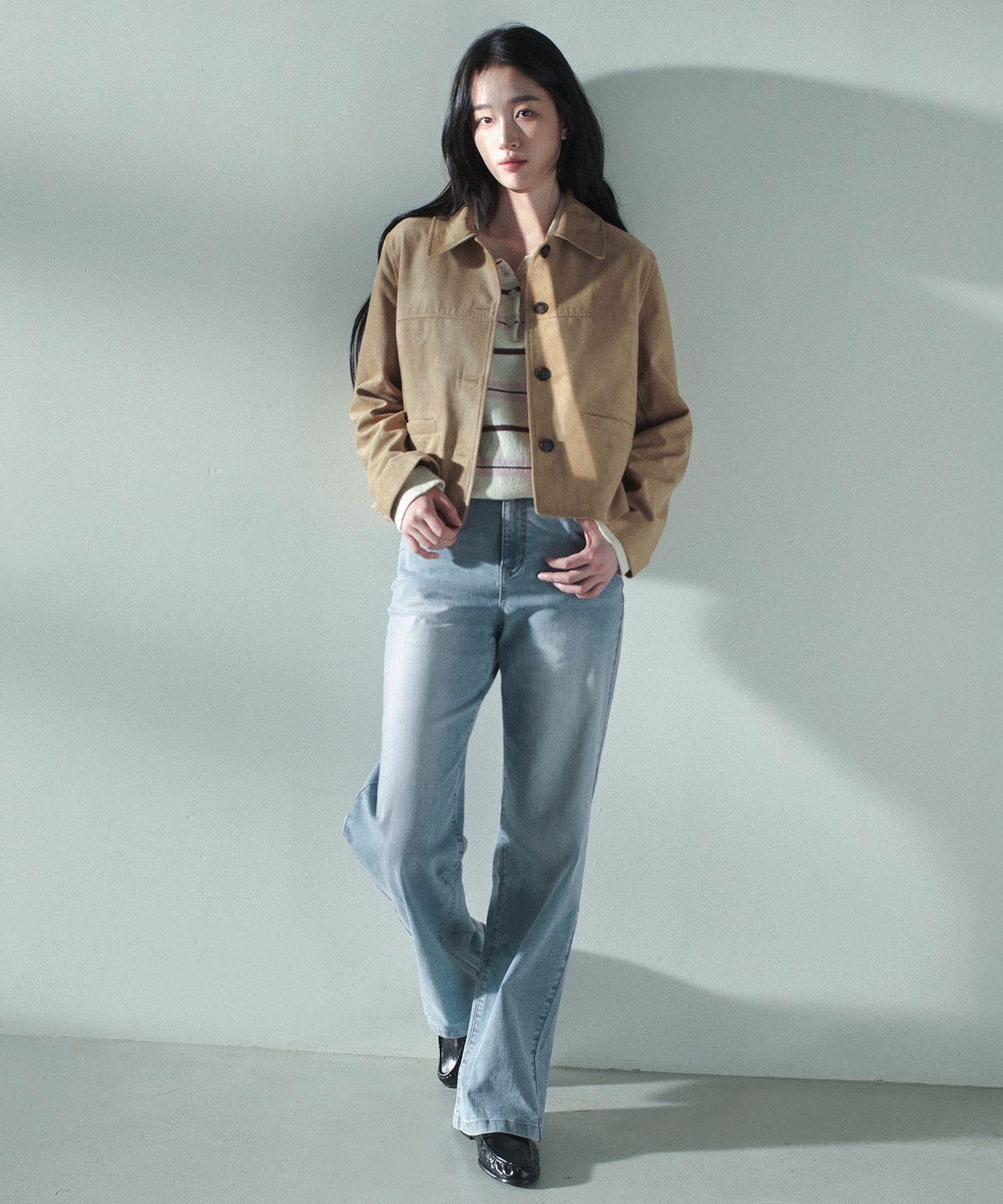 마인드브릿지 우먼(MIND BRIDGE WOMEN) [W][쿨맥스]와이드 연청 데님 팬츠