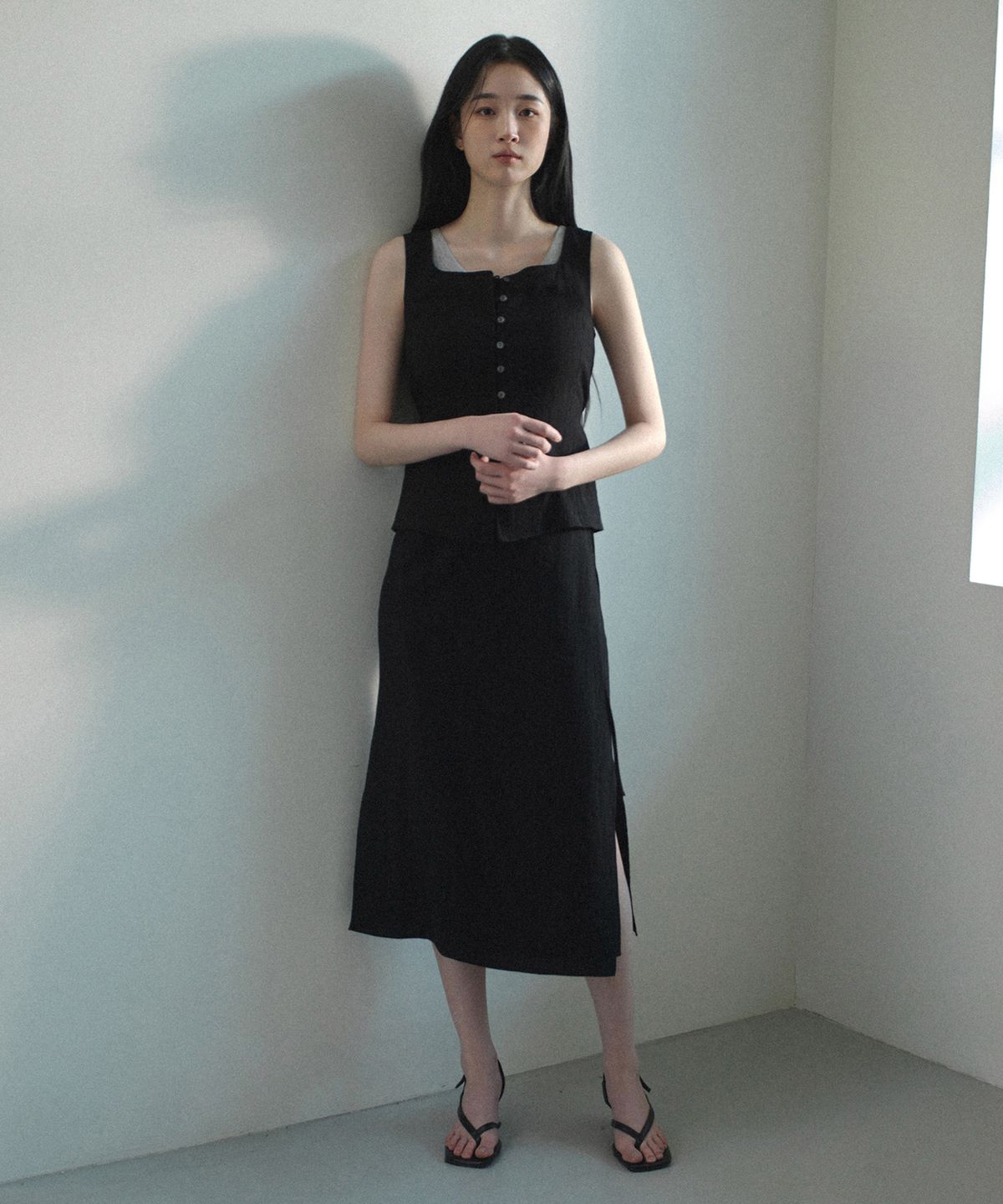 마인드브릿지 우먼(MIND BRIDGE WOMEN) [W]랩 밴딩 블랙 스커트
