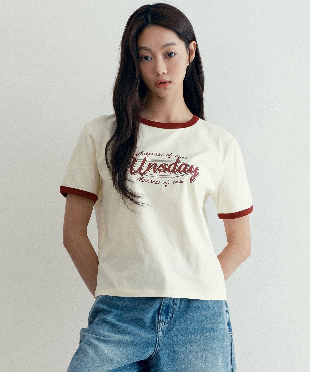 마인드브릿지 우먼(MIND BRIDGE WOMEN) [W][UNS]레터링 링거 반팔 티셔츠 - 2color