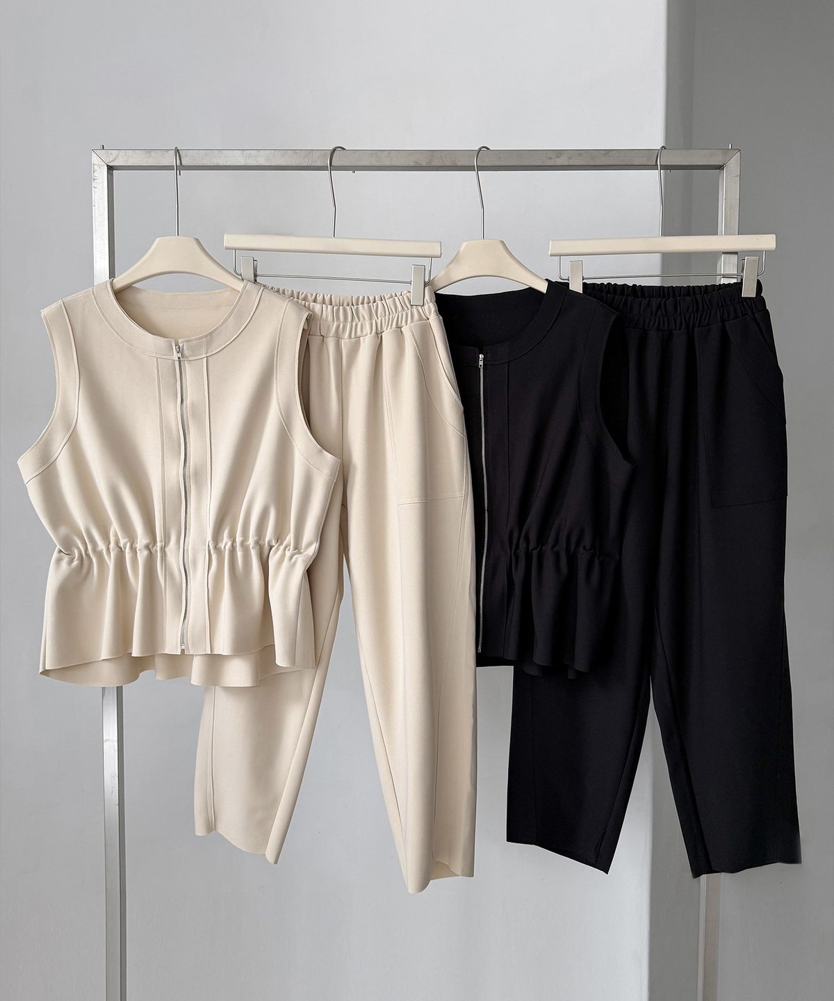 바스카라(VASCARA) [SET] Monica Zip-Up Vest + Banding Pants Set-up (2colors)
