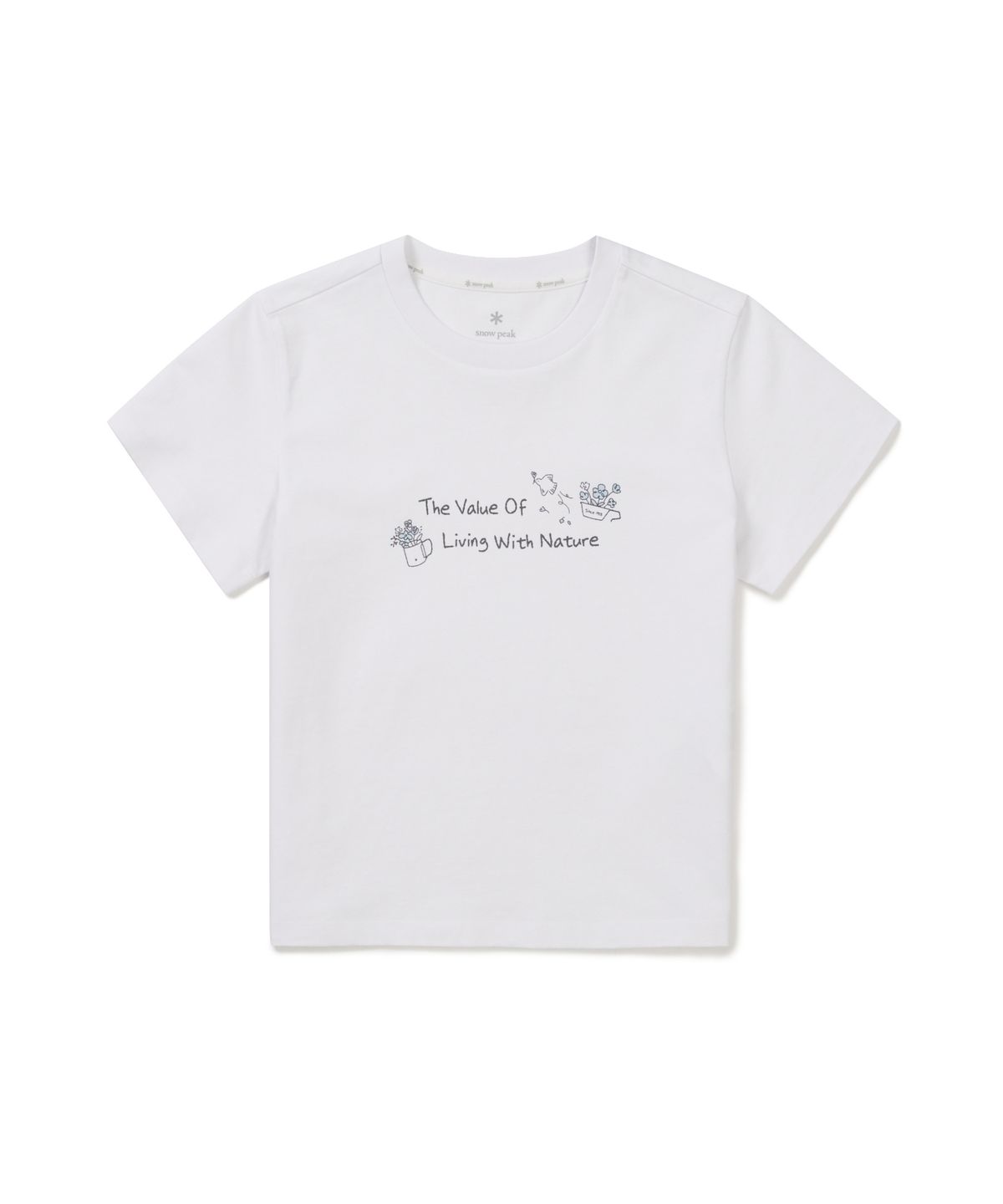 스노우피크 어패럴(SNOWPEAK APPAREL) 에어로쿨 여성 크롭 레터링 반팔 티셔츠 (S26MWFTS25) White