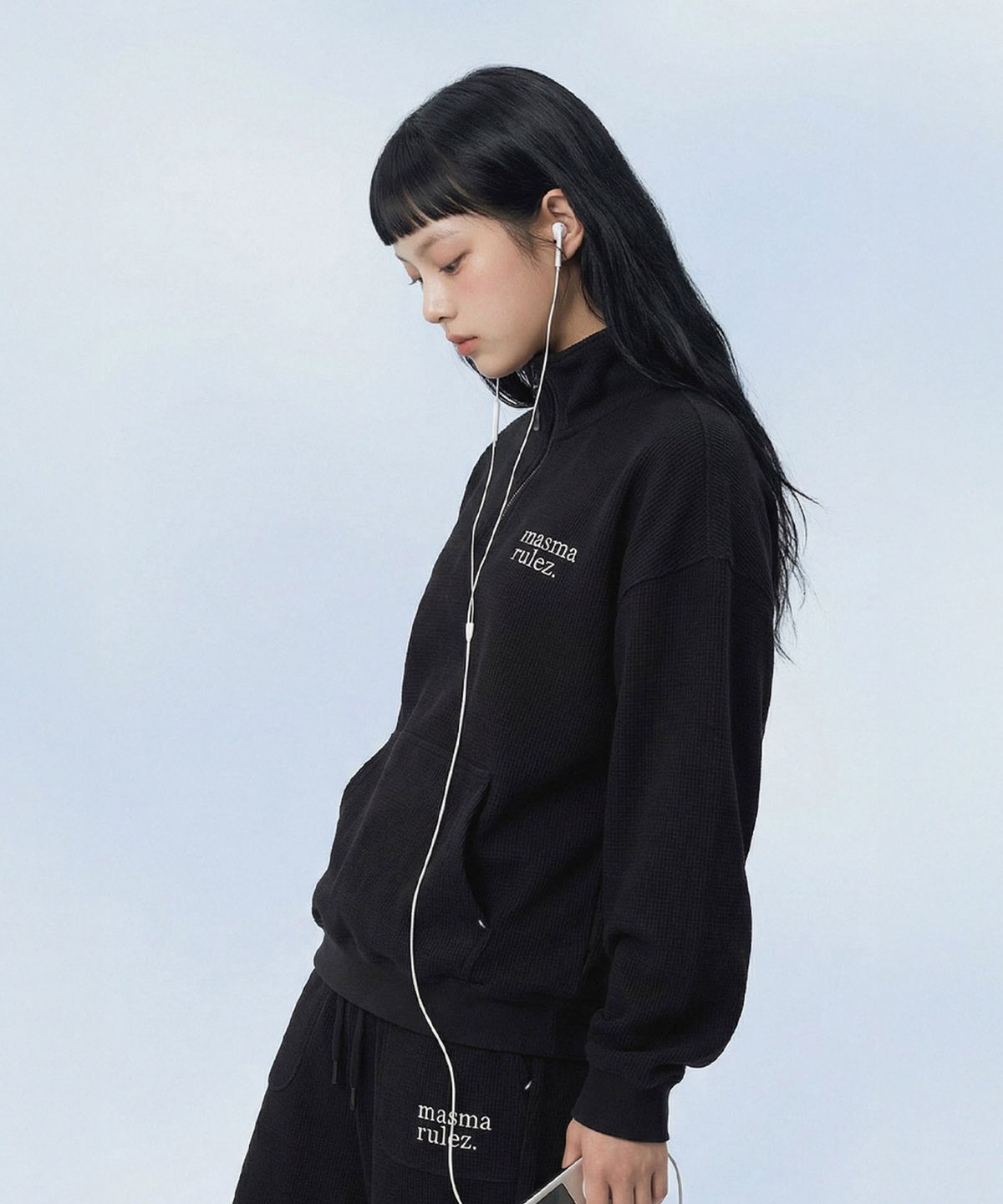 마스마룰즈 어패럴(MASMARULEZ APPAREL) [SET] Textured Waffle Half Zip-Up Set-Up_Black