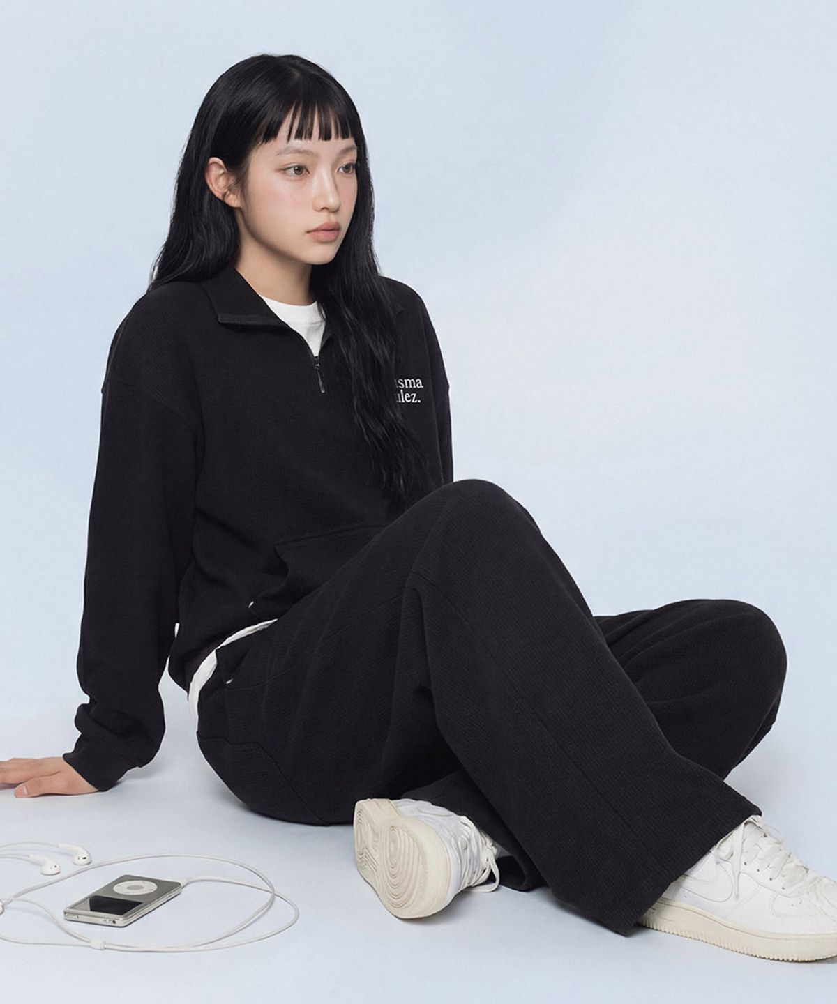 마스마룰즈 어패럴(MASMARULEZ APPAREL) [SET] Textured Waffle Half Zip-Up Set-Up_Black