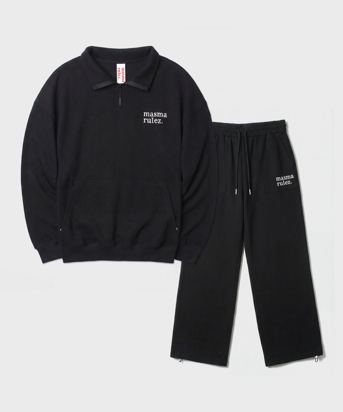 마스마룰즈 어패럴(MASMARULEZ APPAREL) [SET] Textured Waffle Half Zip-Up Set-Up_Black