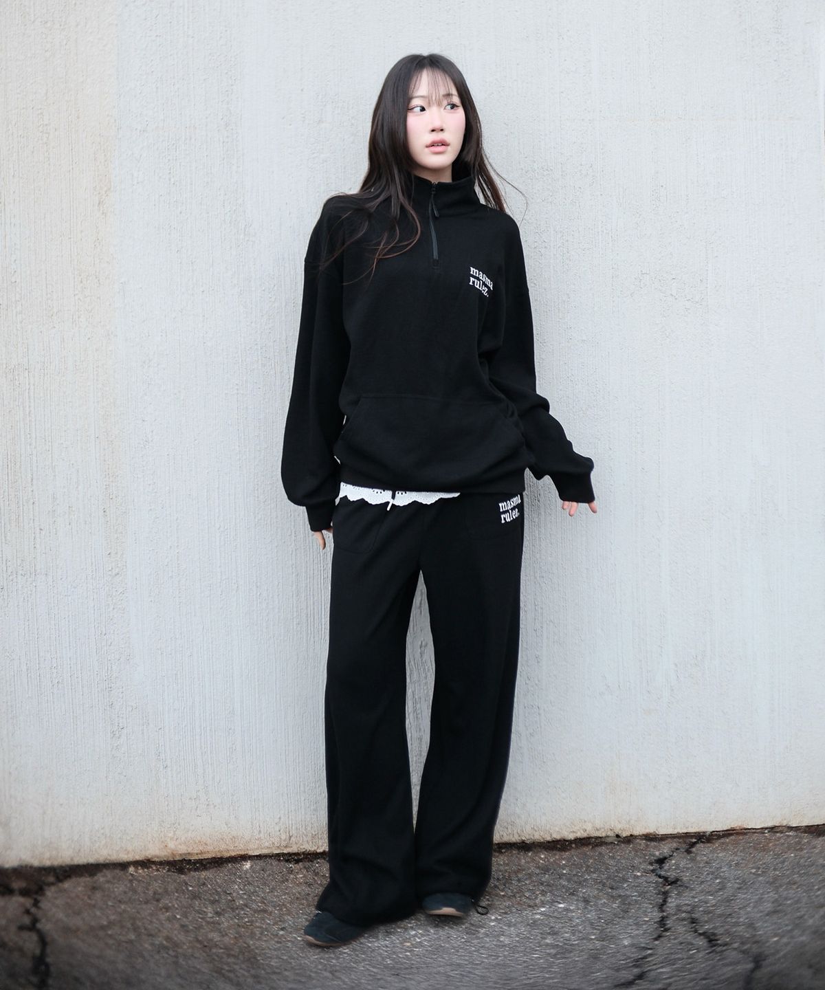 마스마룰즈 어패럴(MASMARULEZ APPAREL) [SET] Textured Waffle Half Zip-Up Set-Up_Black