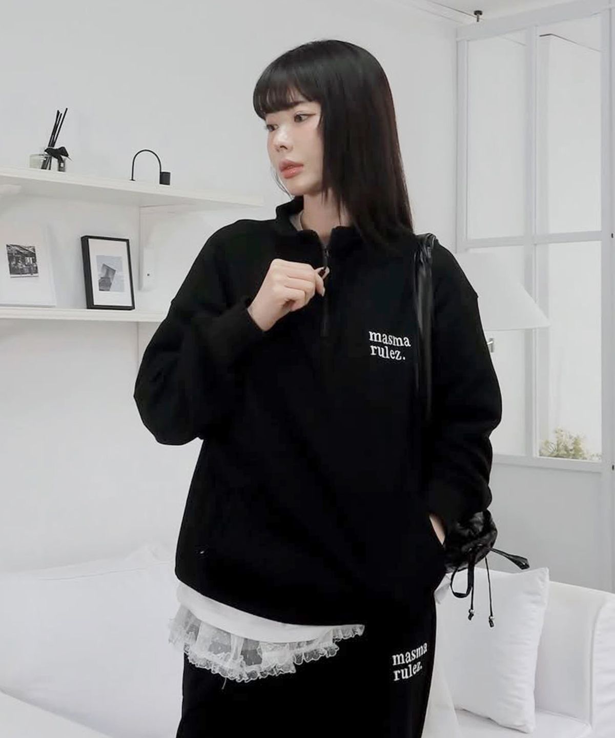 마스마룰즈 어패럴(MASMARULEZ APPAREL) Textured Waffle Half Zip-Up Sweatshirt_2 Colors