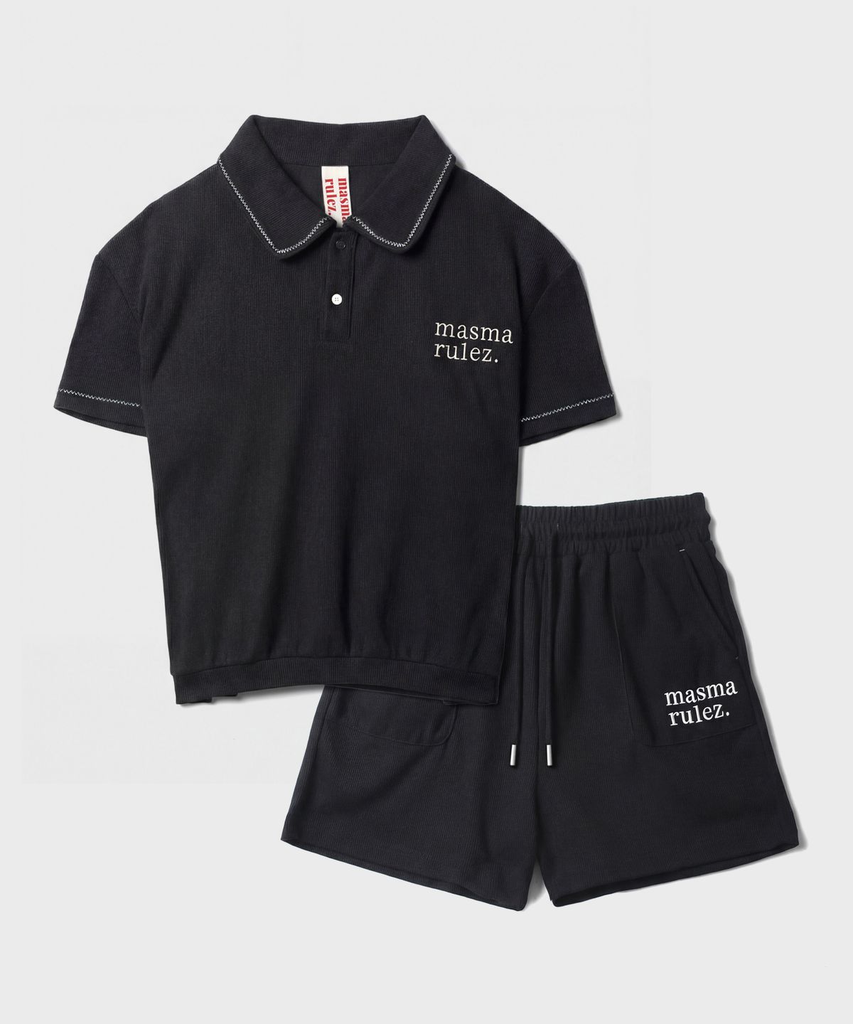 마스마룰즈 어패럴(MASMARULEZ APPAREL) [SET] Textured Waffle Collar Half Set-Up_Black