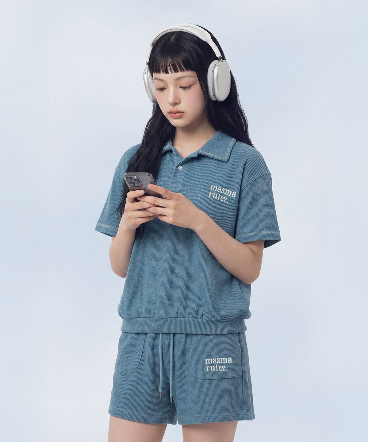 마스마룰즈 어패럴(MASMARULEZ APPAREL) [SET] Textured Waffle Collar Half Set-Up_Ash Blue