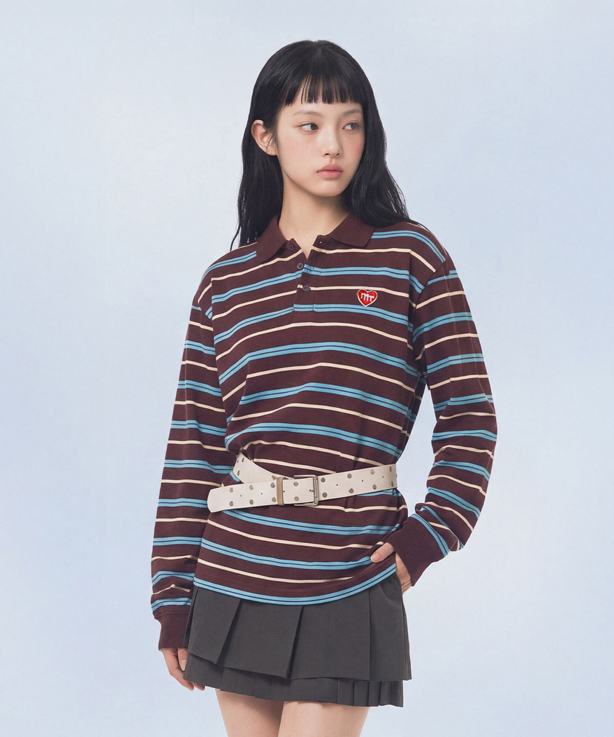 마스마룰즈 어패럴(MASMARULEZ APPAREL) Multi Strip Collar Long Sleeve_Red Brown
