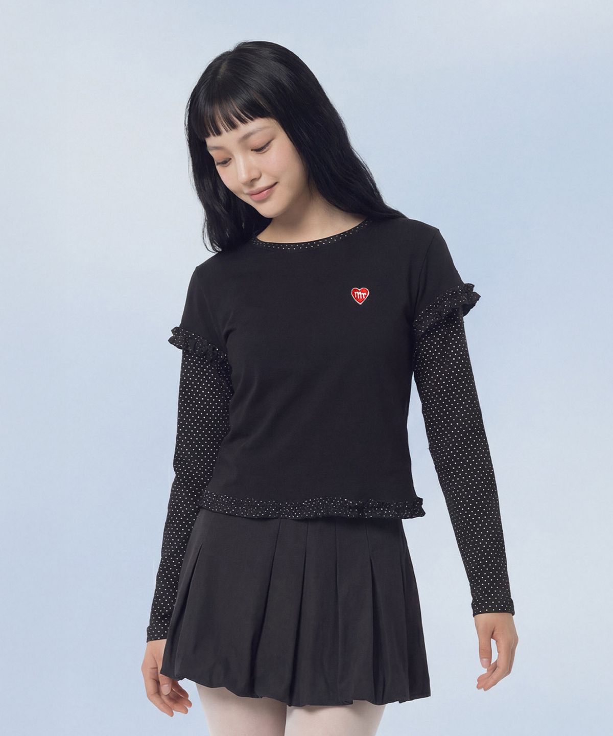 마스마룰즈 어패럴(MASMARULEZ APPAREL) Layered Dot Ruffle Long Sleeve_Black