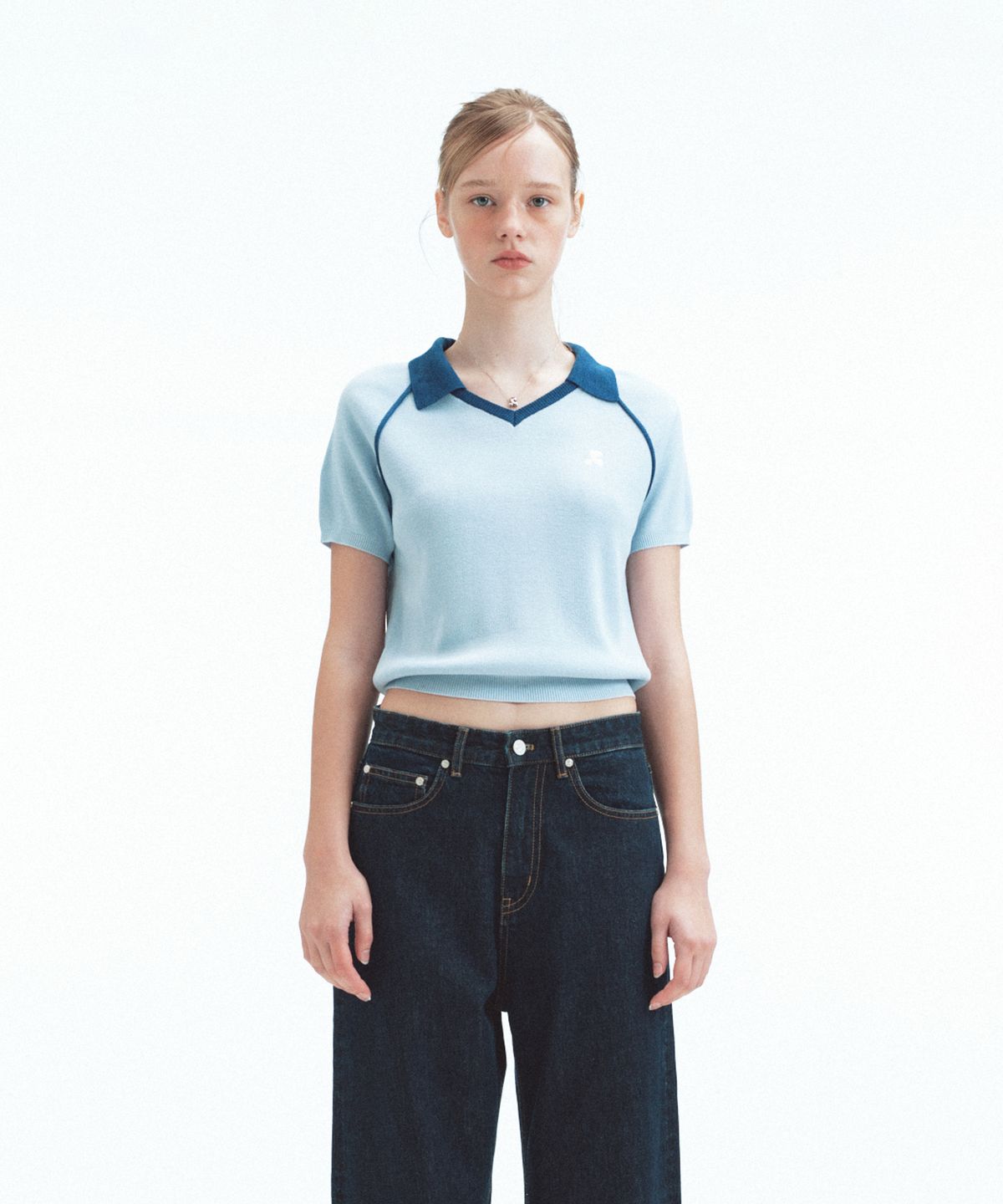 레스트앤레크레이션(REST&RECREATION) V-NECK COLLAR KNIT TOP - SKY BLUE