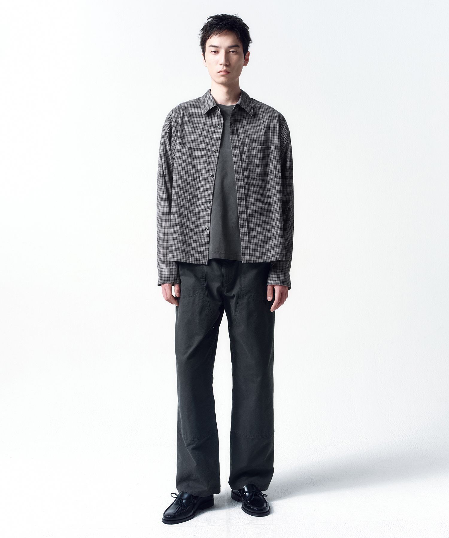 MUSINSA | INSILENCE Lightweight Cropped Check Shirt DARK GREY
