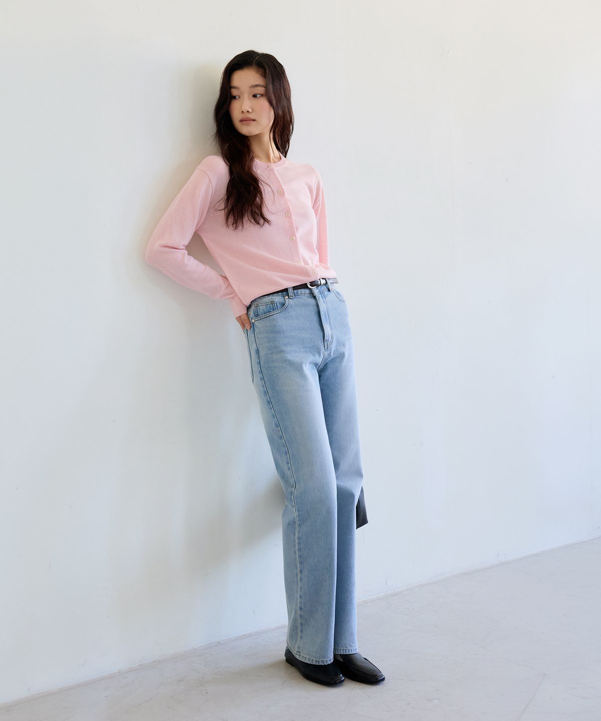 더엘로(THEELO) 숄카라 니트 가디건 (Pink)