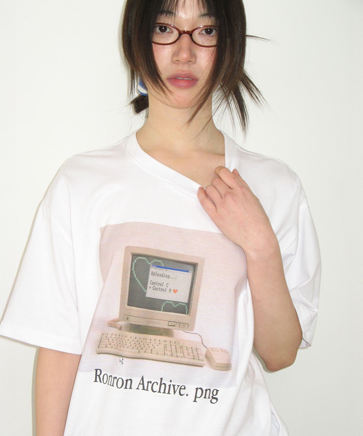 론론(RONRON) RETRO COMPUTER GRAPHIC OVER FIT T SHIRT WHITE