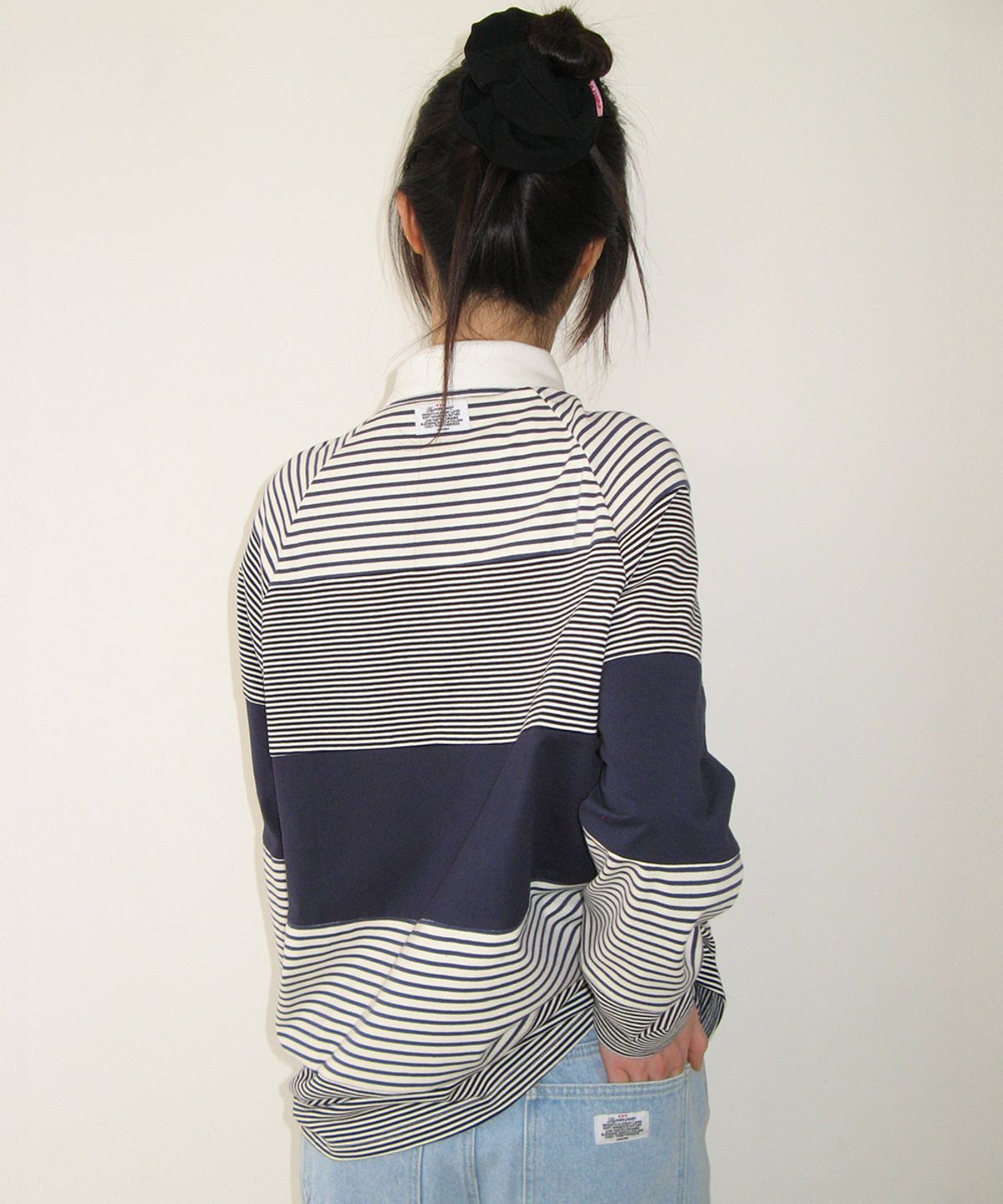 론론(RONRON) STRIPE BLOCK COLLAR LONG SLEEVE NAVY