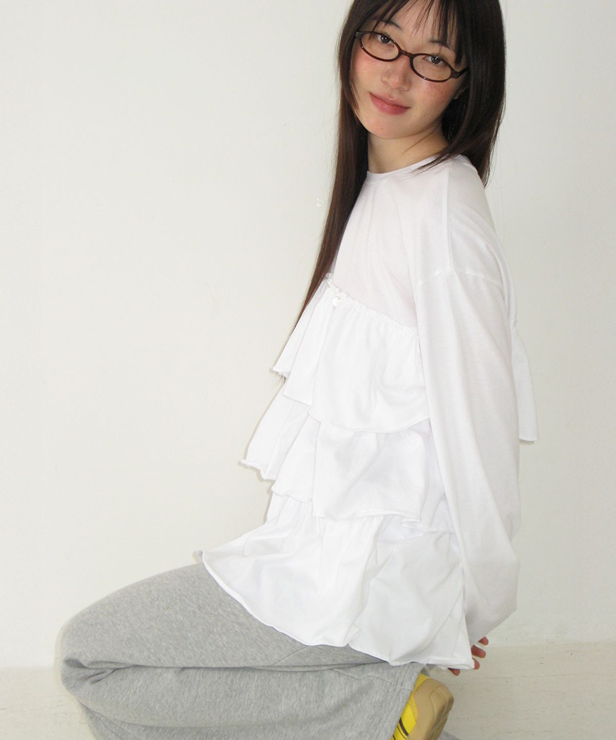 론론(RONRON) TIERED LAYERED LONG SLEEVE WHITE