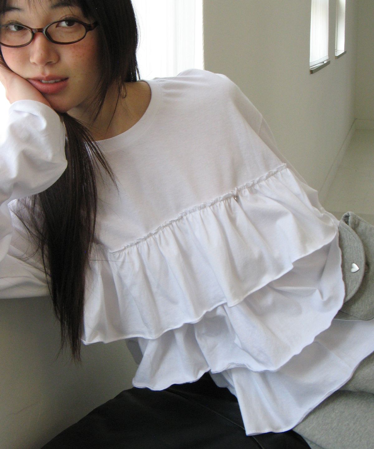 론론(RONRON) TIERED LAYERED LONG SLEEVE WHITE