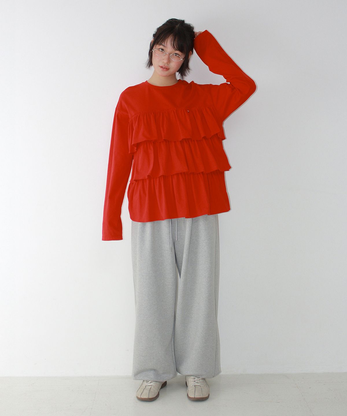 론론(RONRON) TIERED LAYERED LONG SLEEVE RED