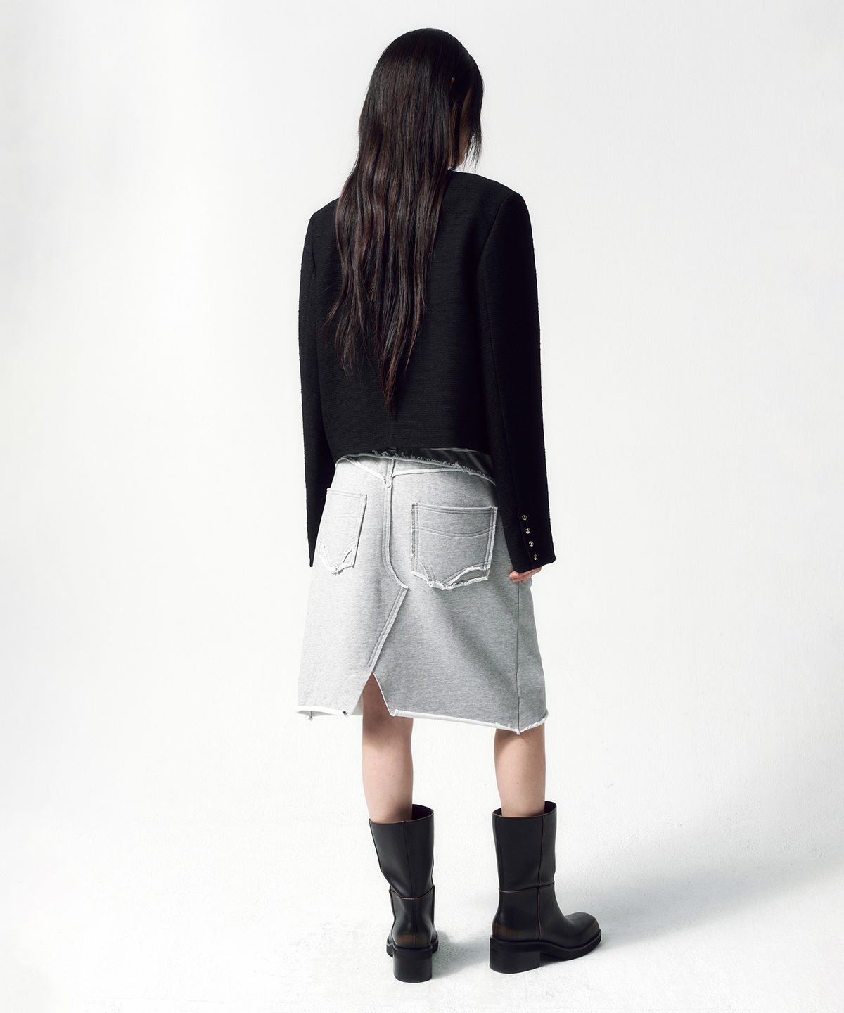 인사일런스 우먼(INSILENCE WOMEN) 컷아웃 스웨트 스커트 MELANGE GREY