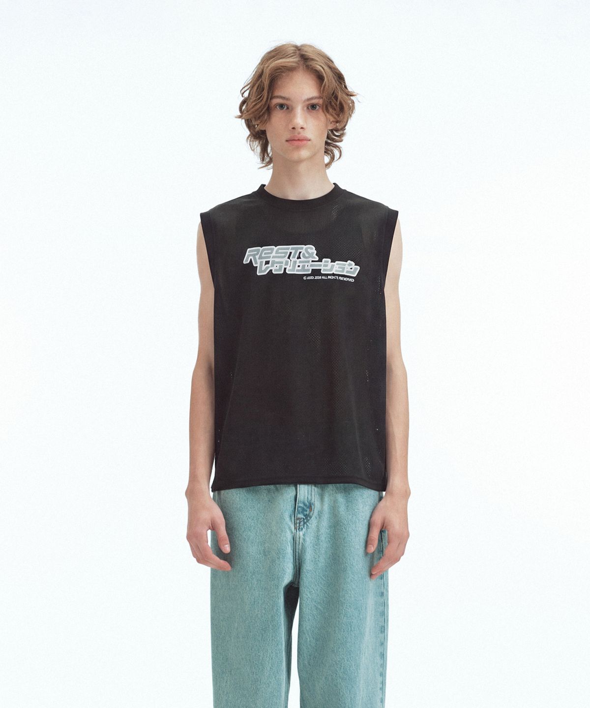 레스트앤레크레이션(REST&RECREATION) ANIME LOGO MESH VEST - BLACK