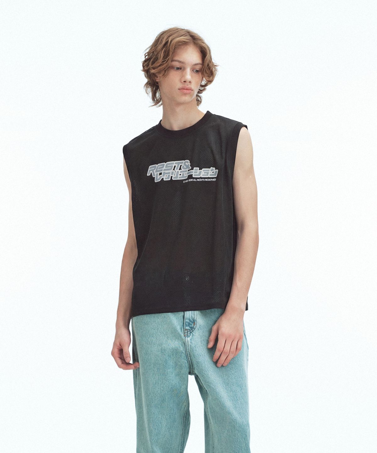 레스트앤레크레이션(REST&RECREATION) ANIME LOGO MESH VEST - BLACK
