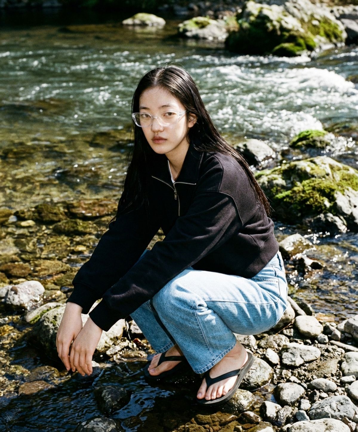 리브레너(REBRENNER) 베이직 오버사이즈 볼륨 크롭 하프집업 그레이