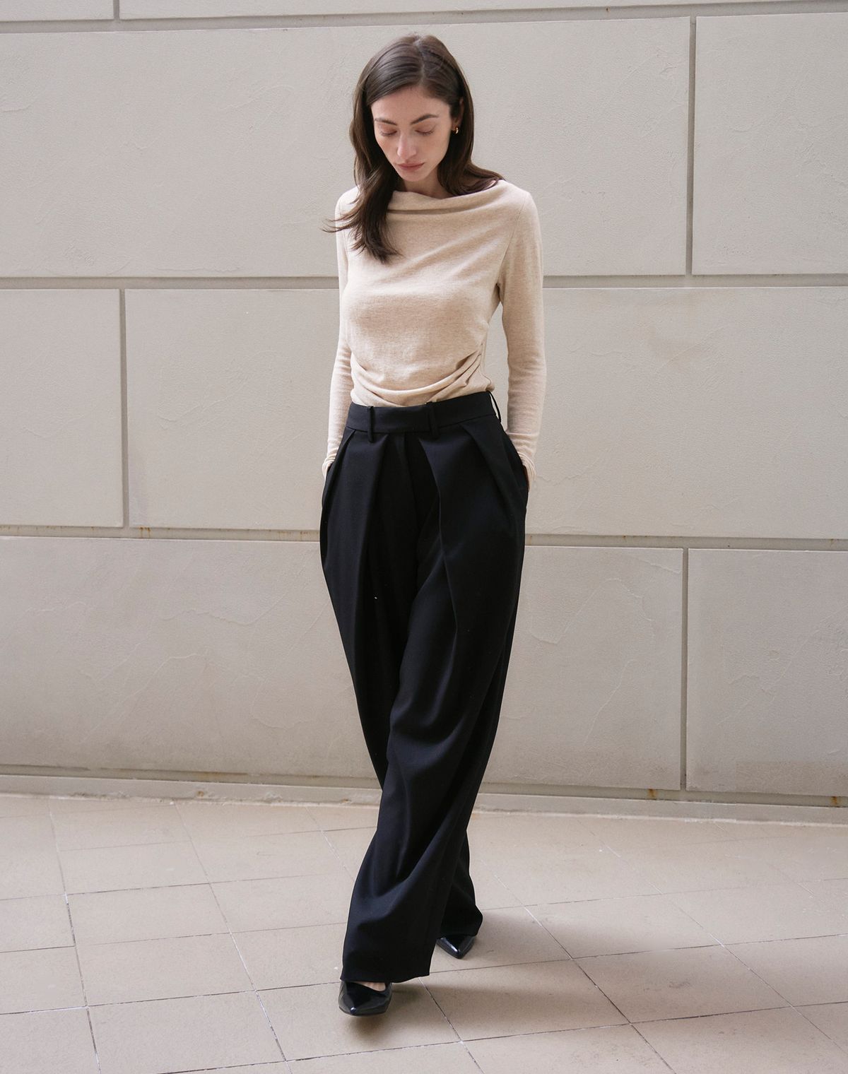 지에마르(GIEMAR) WIDE SLACKS BLACK 와이드 슬랙스 블랙