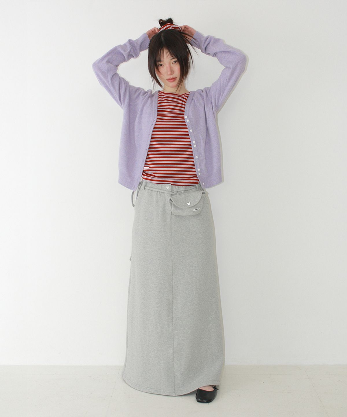 론론(RONRON) MINI POCKET BAG SET LONG SKIRT GREY