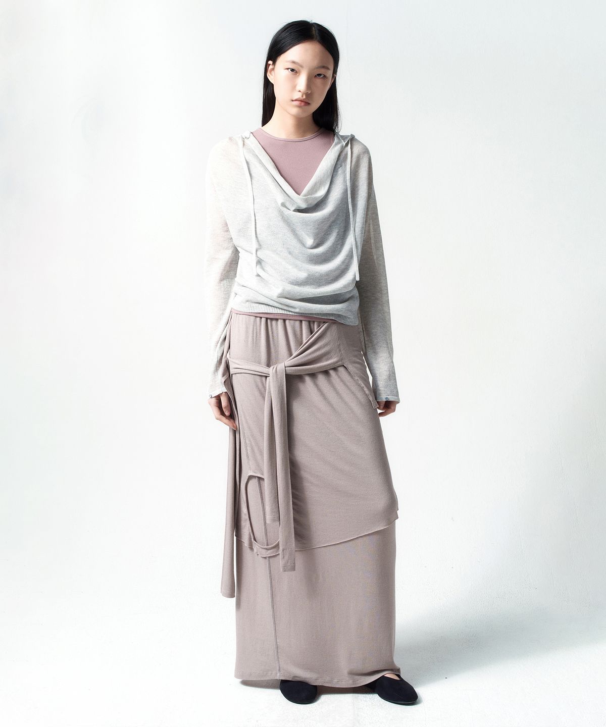 인사일런스 우먼(INSILENCE WOMEN) 카울넥 후드 니트 MELANGE GREY