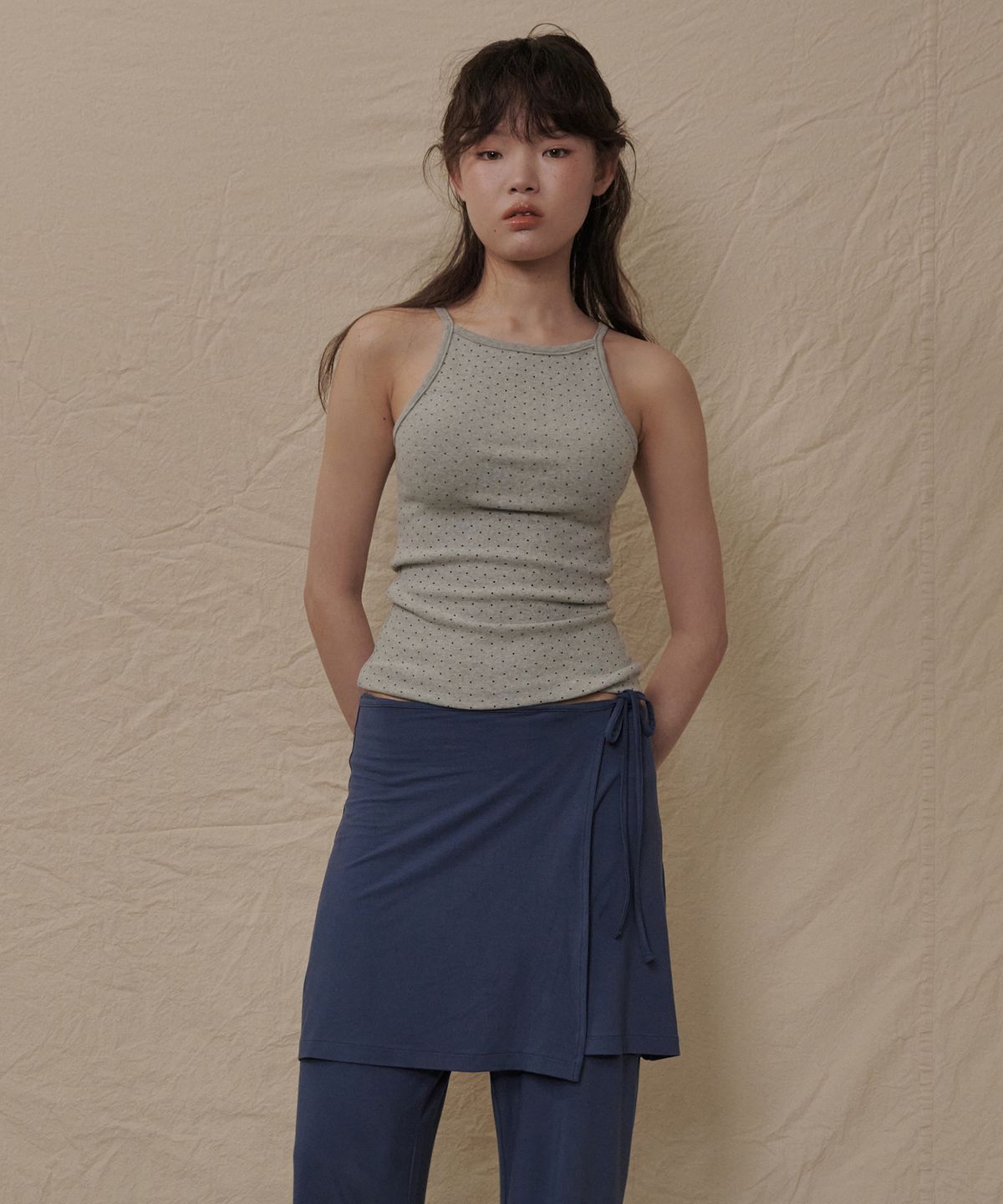 오끼뜨(OGGITT) 레이어드 랩 스커트 팬츠 딥블루