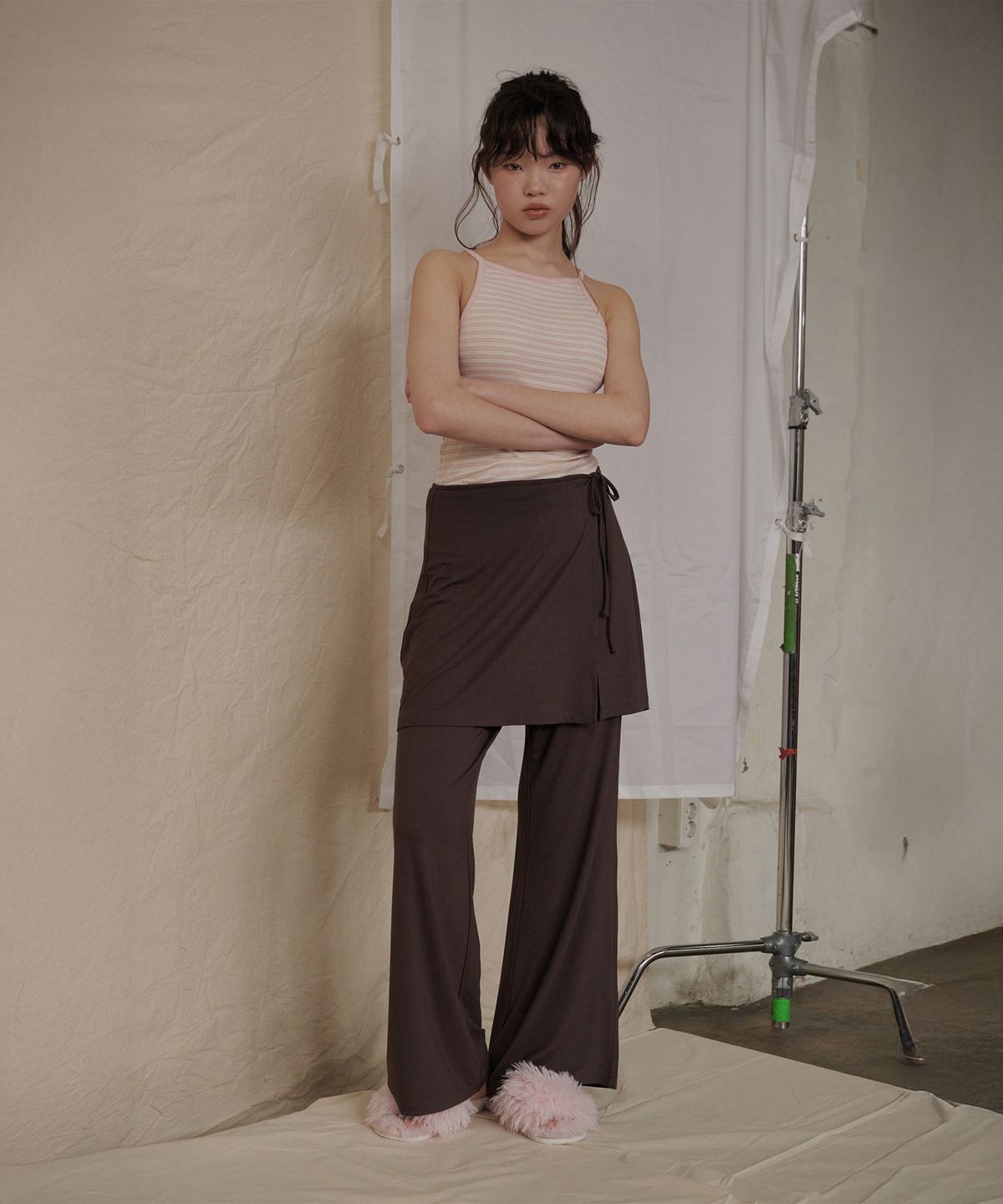 오끼뜨(OGGITT) 레이어드 랩 스커트 팬츠 브라운