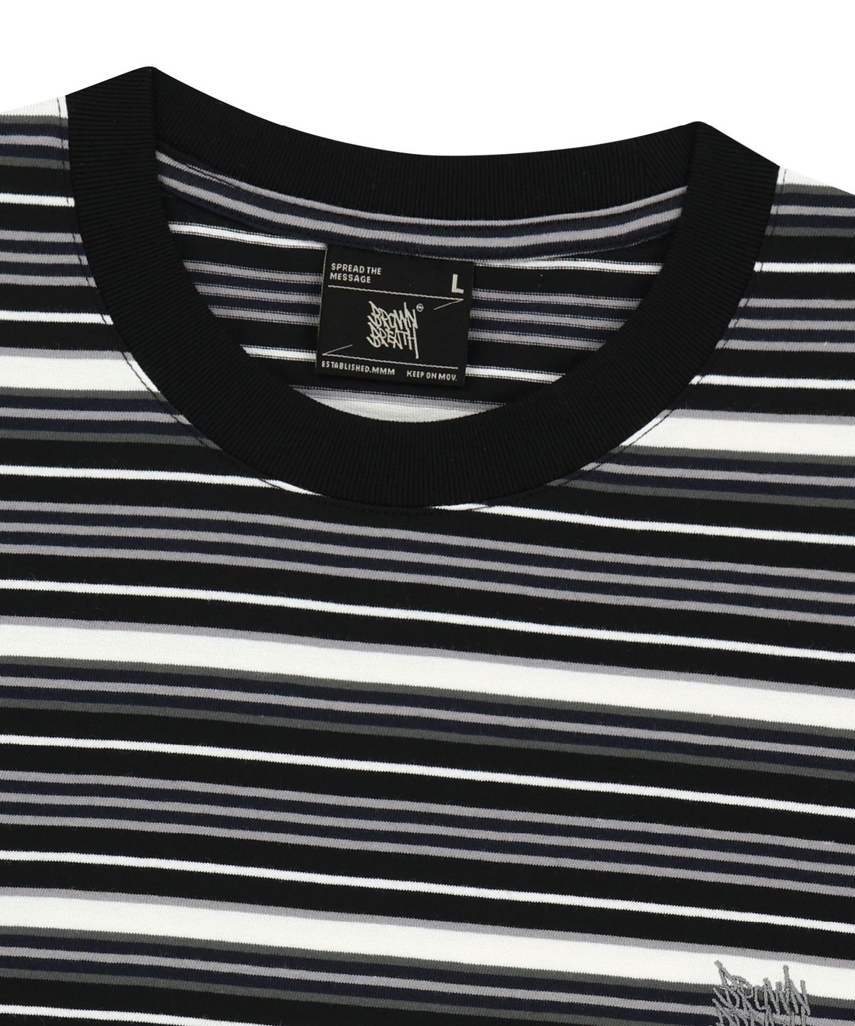 브라운브레스(BROWNBREATH) STRIPE CROP TAG TEE - BLACK