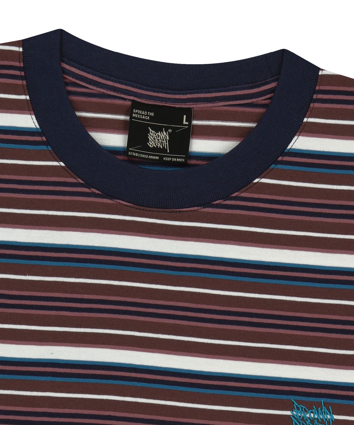 브라운브레스(BROWNBREATH) STRIPE CROP TAG TEE - BURGUNDY