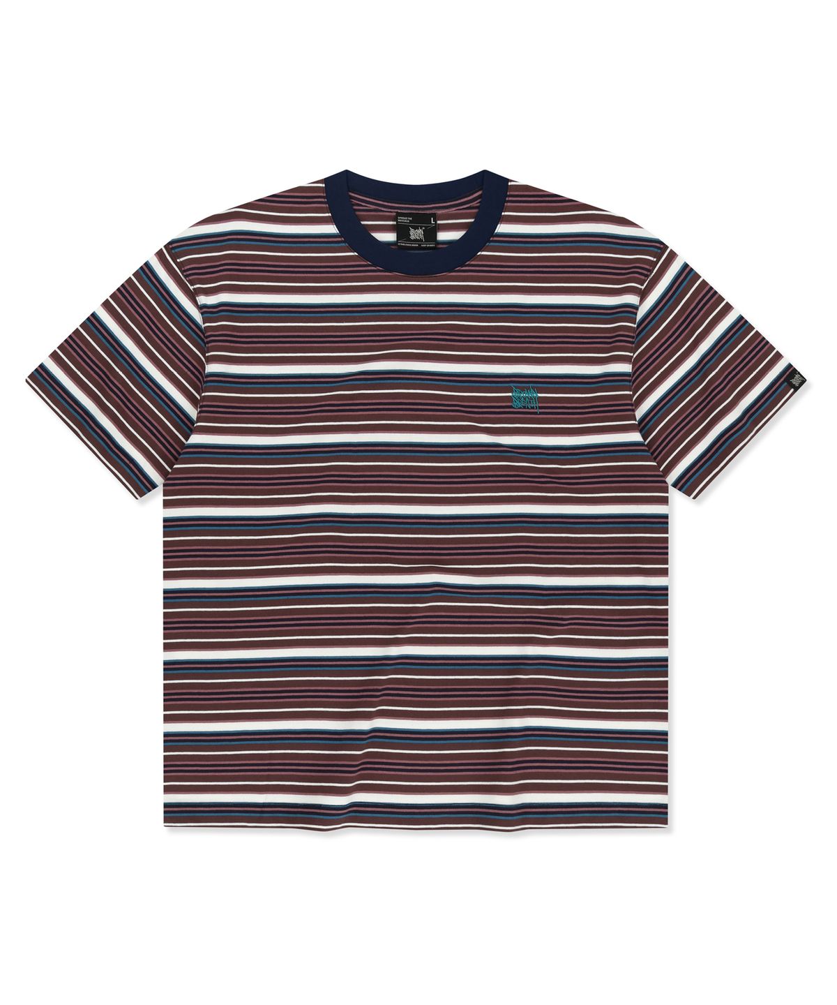 브라운브레스(BROWNBREATH) STRIPE CROP TAG TEE - BURGUNDY