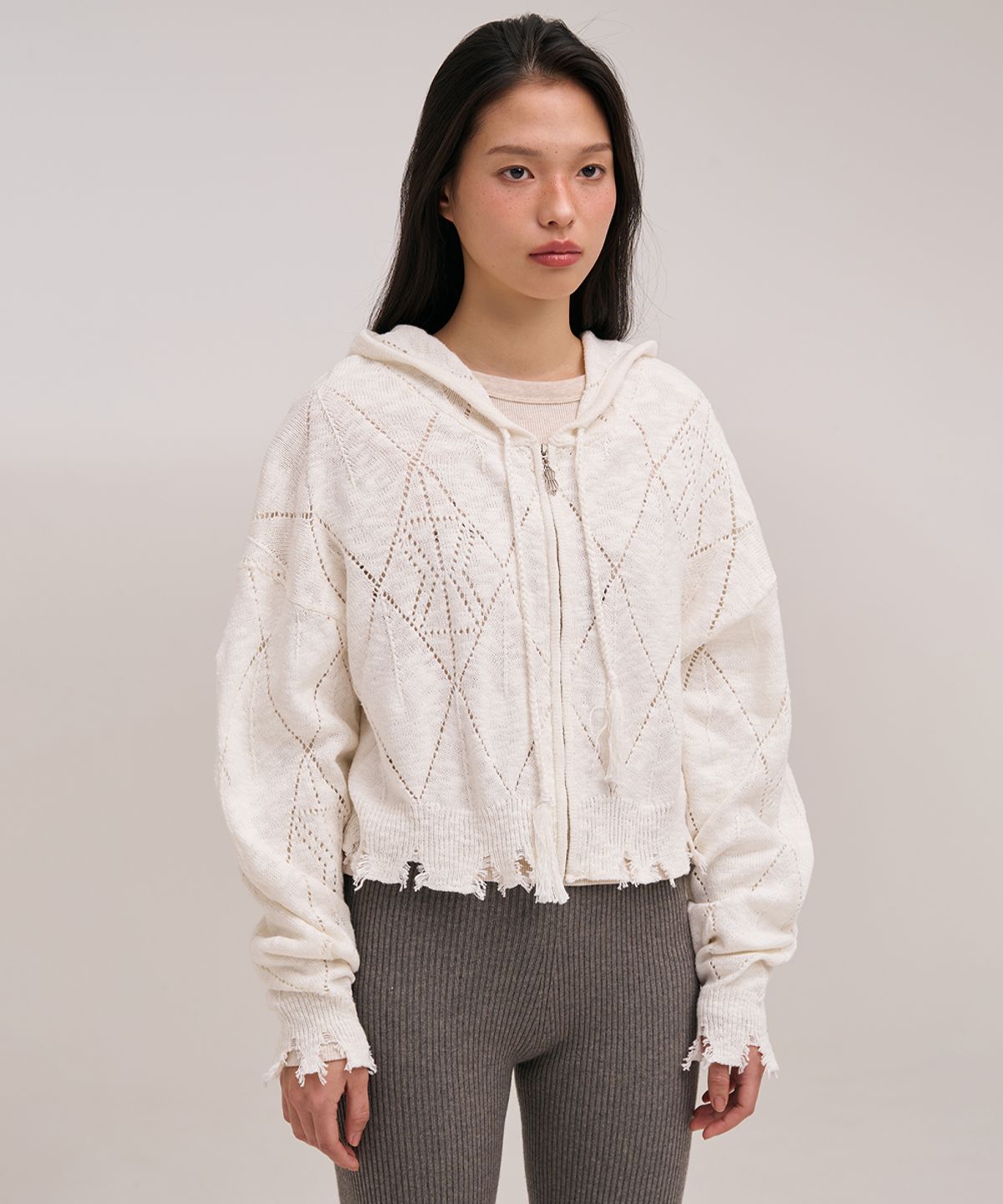 졸리앙볼(JOLIEENVOL) SLUB KNIT HOOD ZIP-UP (IVORY)