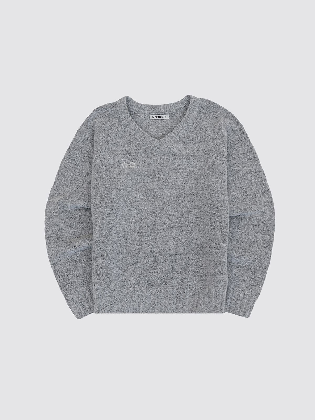 민더리(MEENDERI) CLASSIC LOGO V-NECK KNIT - GREY