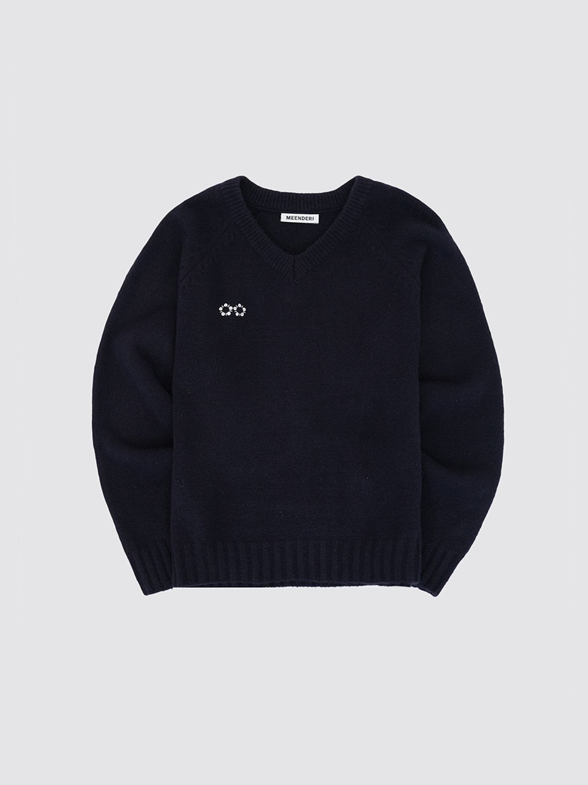 민더리(MEENDERI) CLASSIC LOGO V-NECK KNIT - NAVY