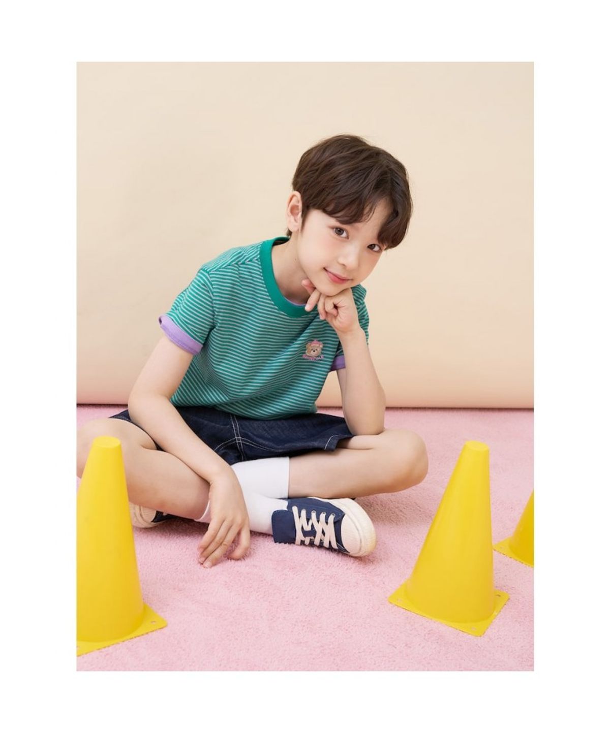 빈폴 키즈(BEANPOLE KIDS) [Essential] 달이 포인트 멀티 스트라이프 티셔츠  그린 (BI6342GE1M)