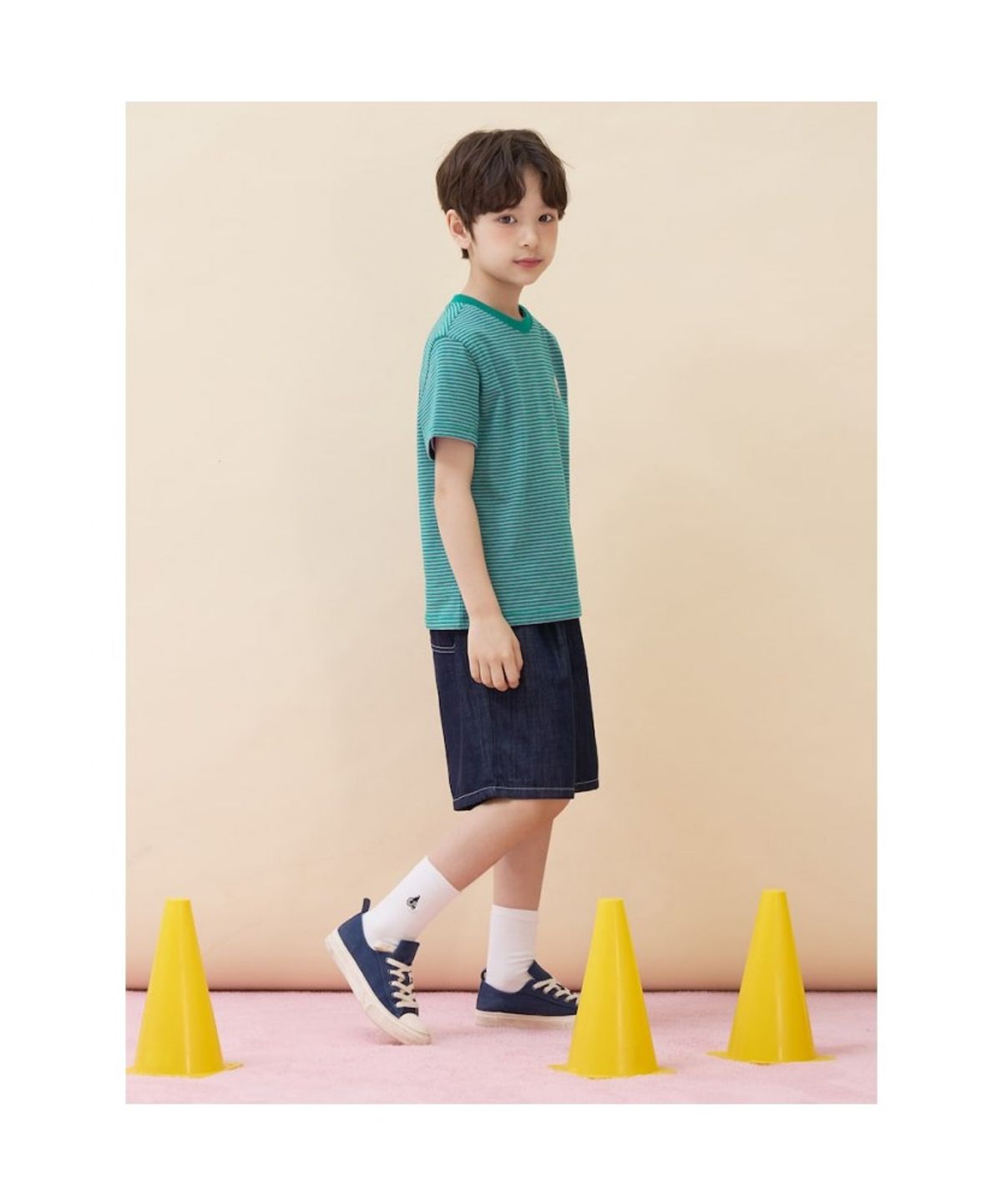 빈폴 키즈(BEANPOLE KIDS) [Essential] 달이 포인트 멀티 스트라이프 티셔츠  그린 (BI6342GE1M)